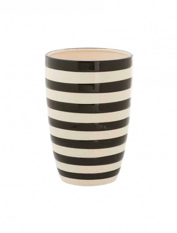 7.5 Inch Black and White Ceramic Striped Pot buy now