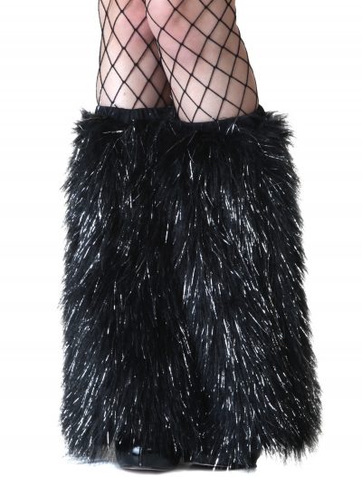 Adult Black and Silver Furry Boot Covers buy now