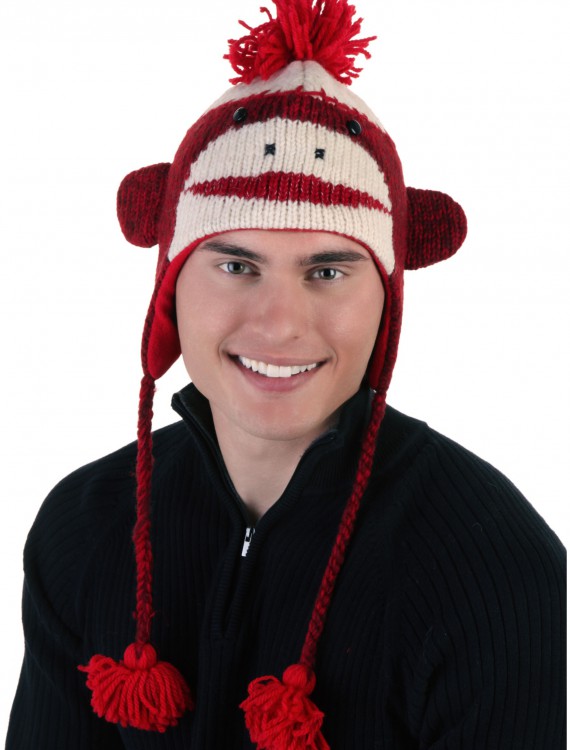 Adult Red Cute Sock Monkey Hat buy now