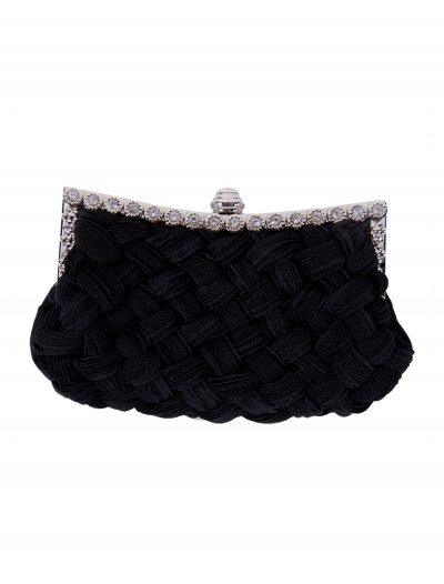 Black Braided Chiffon Bag with Long Chain buy now