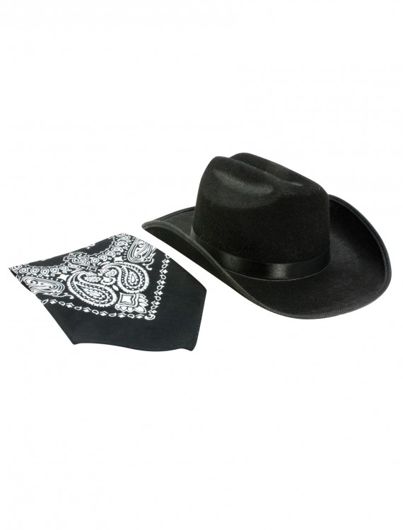 Black Cowboy Hat and Bandana Set buy now