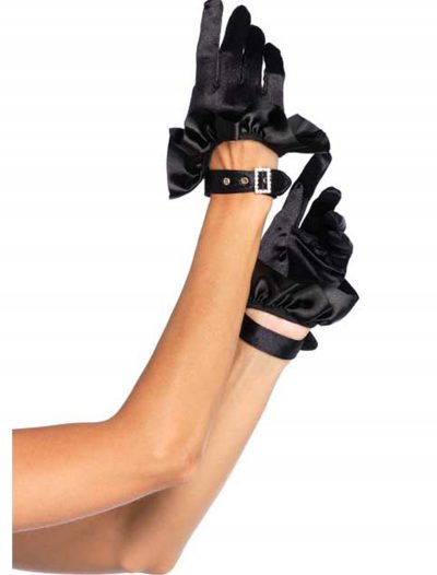 Black Cropped Satin Ruffle Gloves buy now