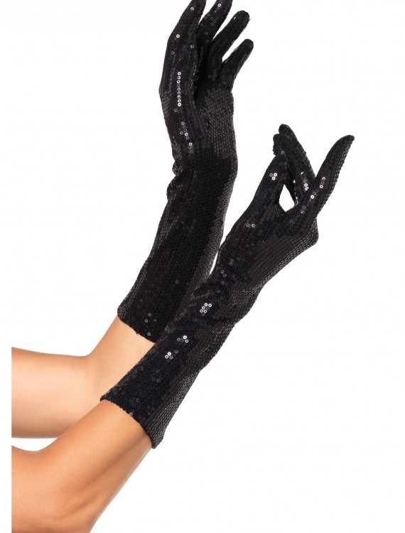 Black Sequin Elbow Length Gloves buy now
