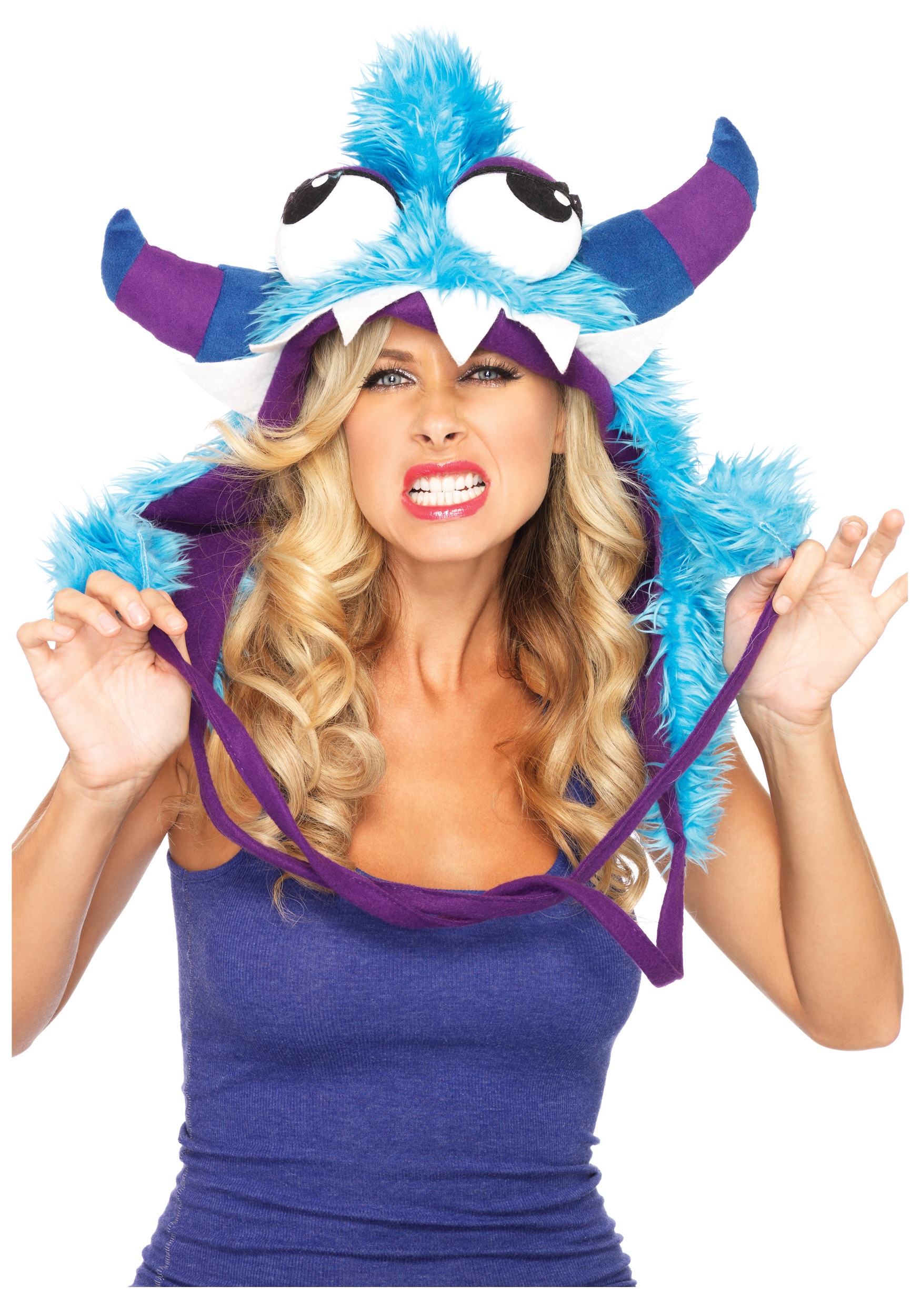 Blue Bert Furry Monster Hood - Halloween Costumes.