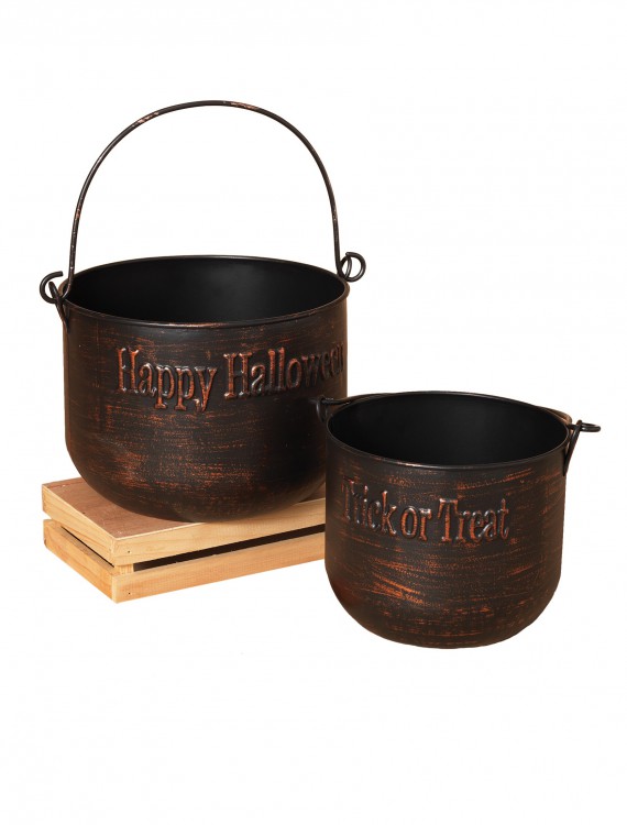 Brushed Copper Metal Halloween Witch's Cauldron Set buy now