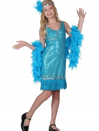 Child Turquoise Sequin and Fringe Flapper Costume buy now