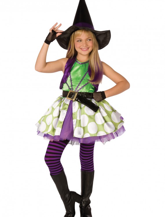 Girls Green Polka Dot Witch Costume buy now