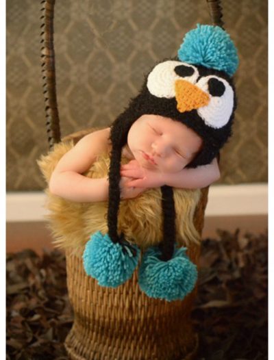 Infant Black Feather Penguin Hat with Blue Accents buy now