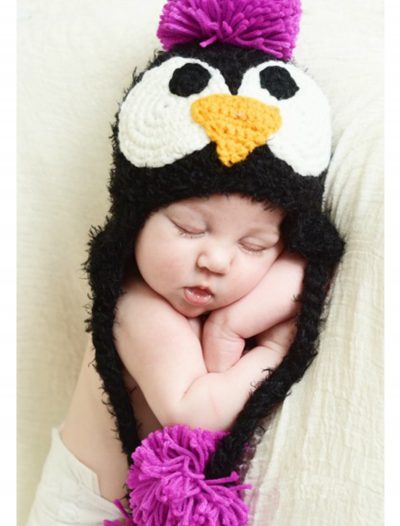 Infant Black Feather Penguin Hat with Pink Accents buy now