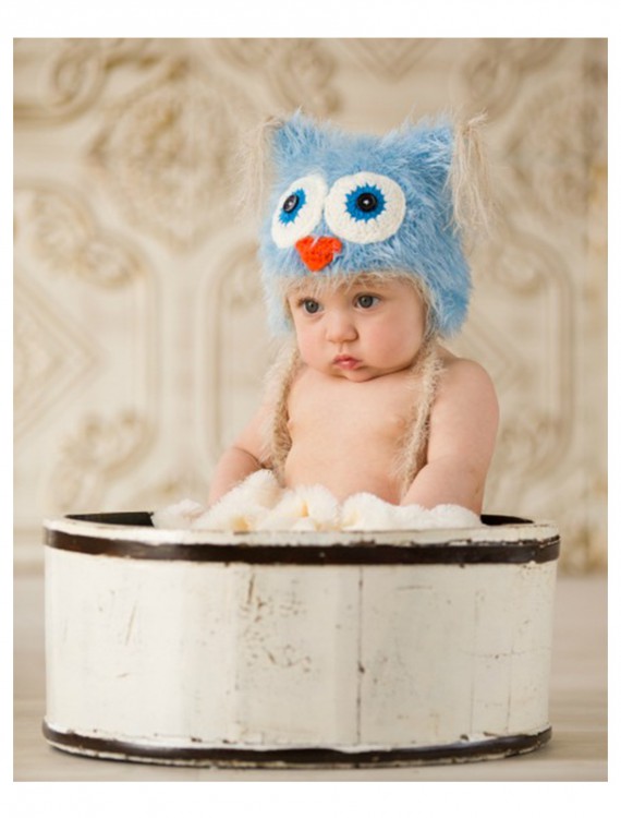 Infant Blue Yarn Owl Hat buy now