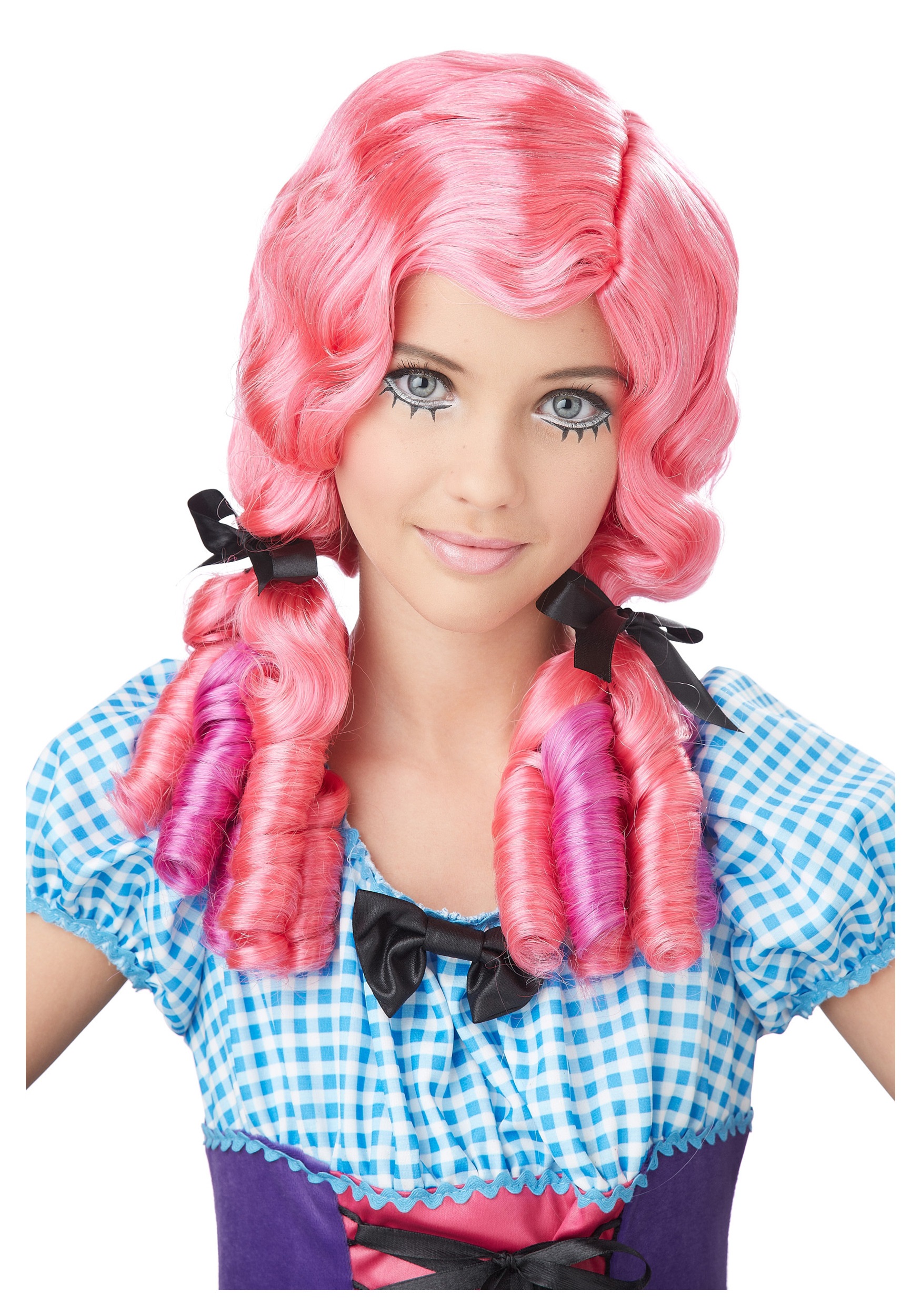 Костюм с розовыми волосами. Девушка в парике. Парики для девочек. Парик для кукол.