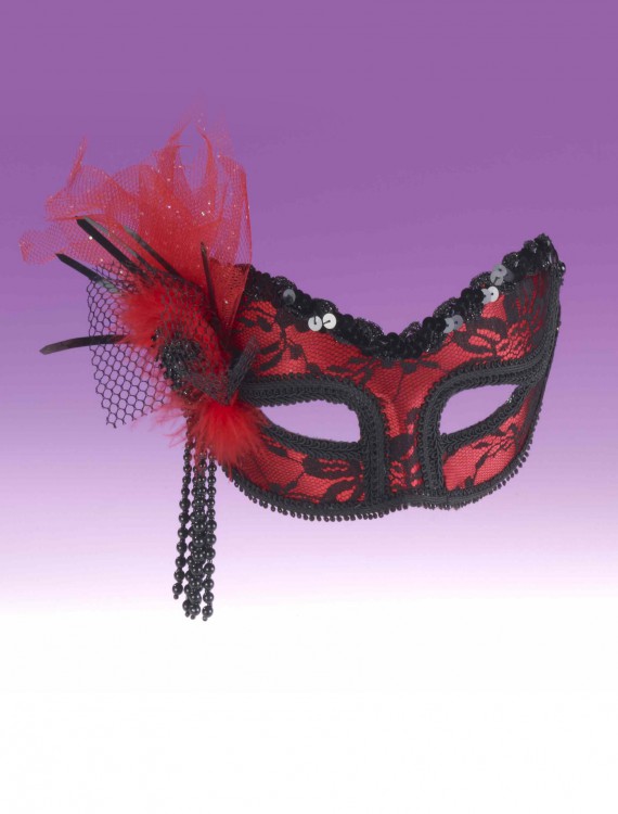 Red Black Lace Half Mask buy now