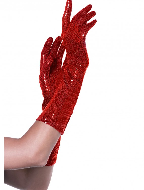 Red Sequin Elbow Length Gloves buy now