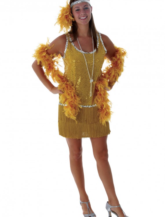 Sequin & Fringe Gold Flapper Costume buy now