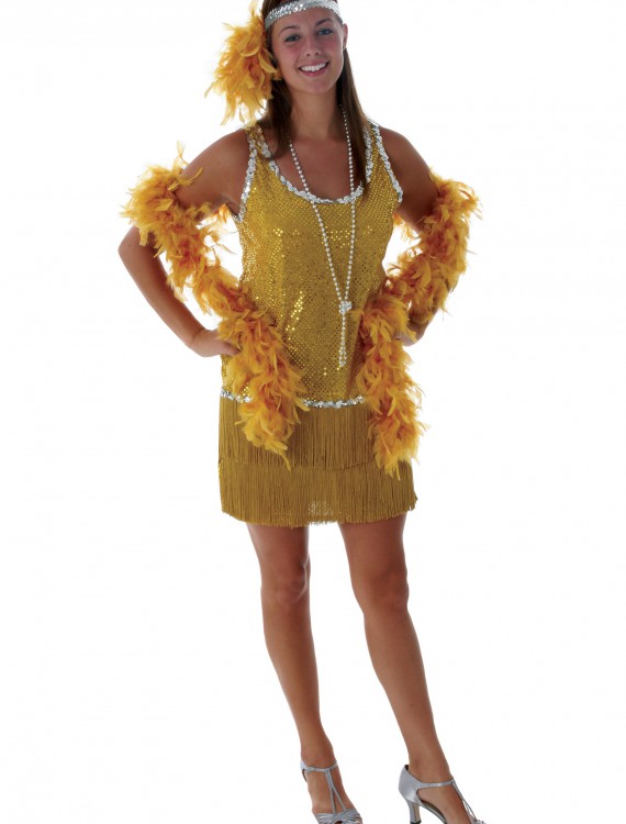 Sequin & Fringe Gold Flapper Costume Plus Size buy now