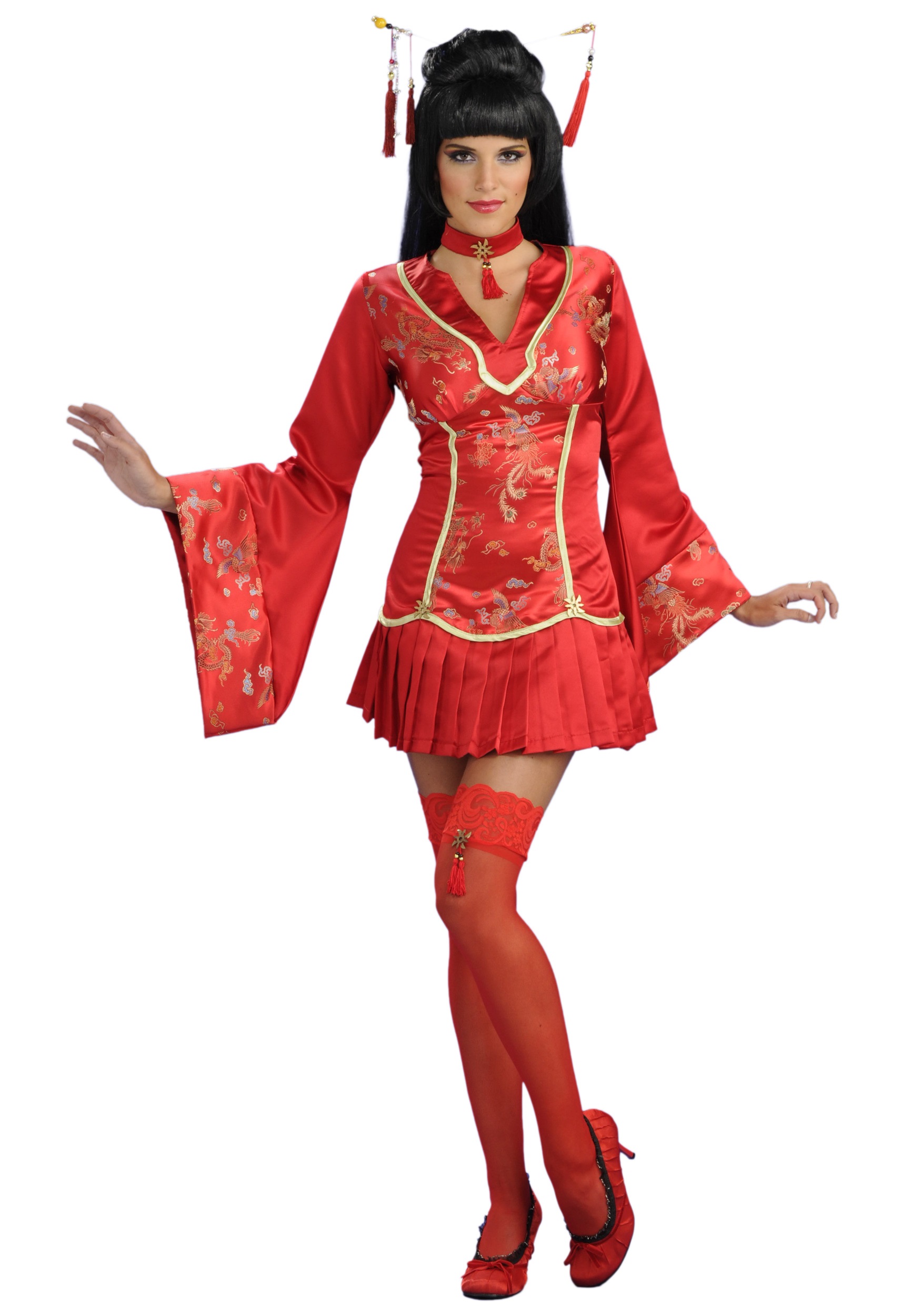 Asian Mushu Dragon Costume Women Costume Red Geisha Costume