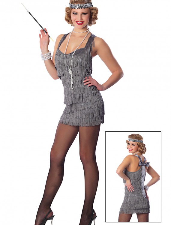 Sexy Silver Lindy Lace Flapper Costume buy now