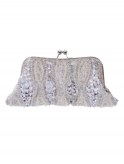 Silver Beaded Bag with Long Chain buy now