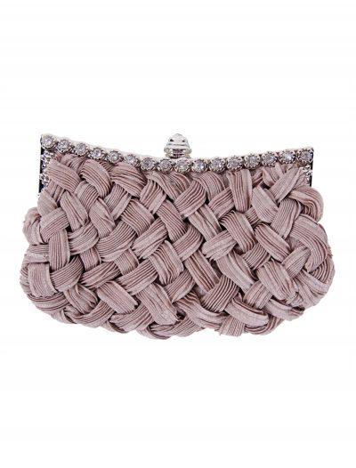 Taupe Braided Chiffon Bag with Long Chain buy now