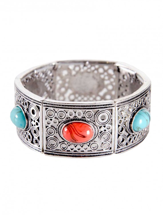 Turquoise and Coral Stone Silver Bracelet buy now