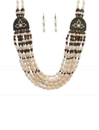 White Beaded Indian Necklace and Earrings buy now