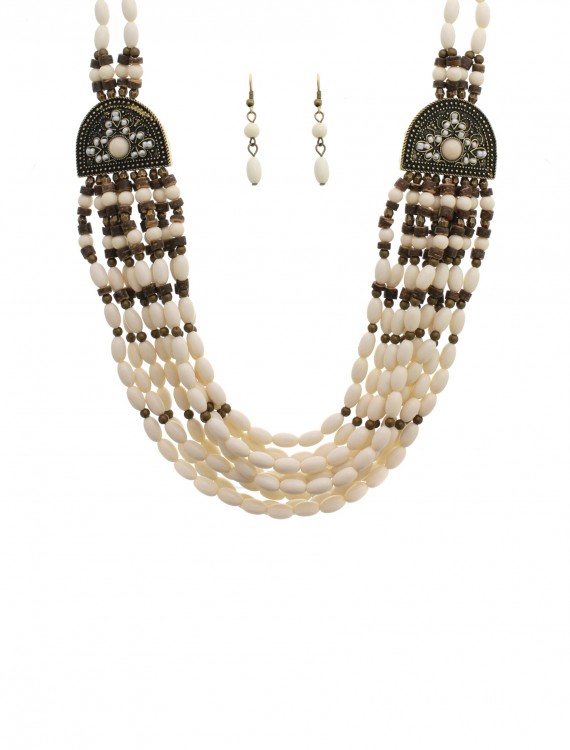White Beaded Indian Necklace and Earrings buy now